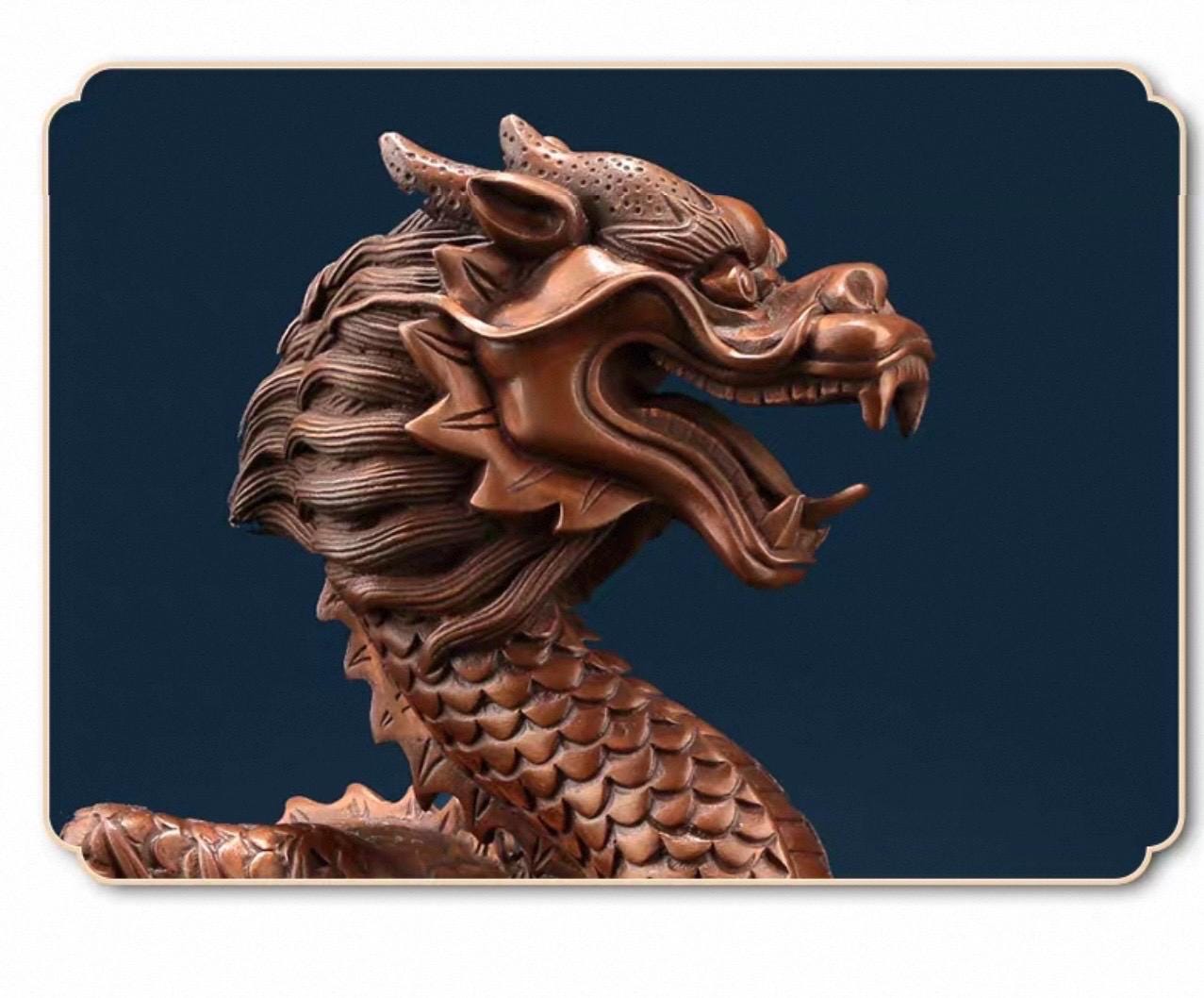 Handmade Pure Copper Dragon Statue - Chinese Bronze Jiao-Long Sculpture, Zen Home Office Decor, Feng Shui Figurine for Wealth & Protection