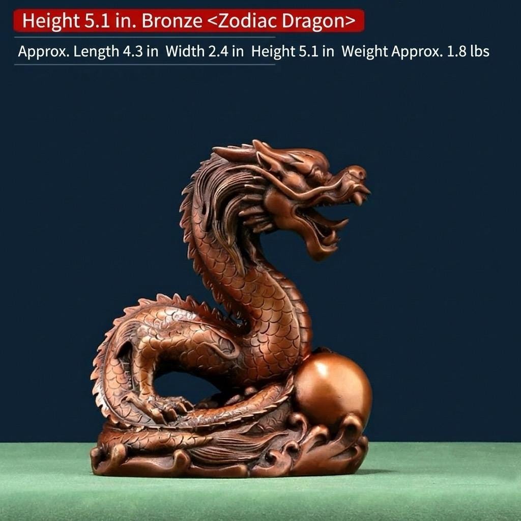 Handmade Pure Copper Dragon Statue - Chinese Bronze Jiao-Long Sculpture, Zen Home Office Decor, Feng Shui Figurine for Wealth & Protection