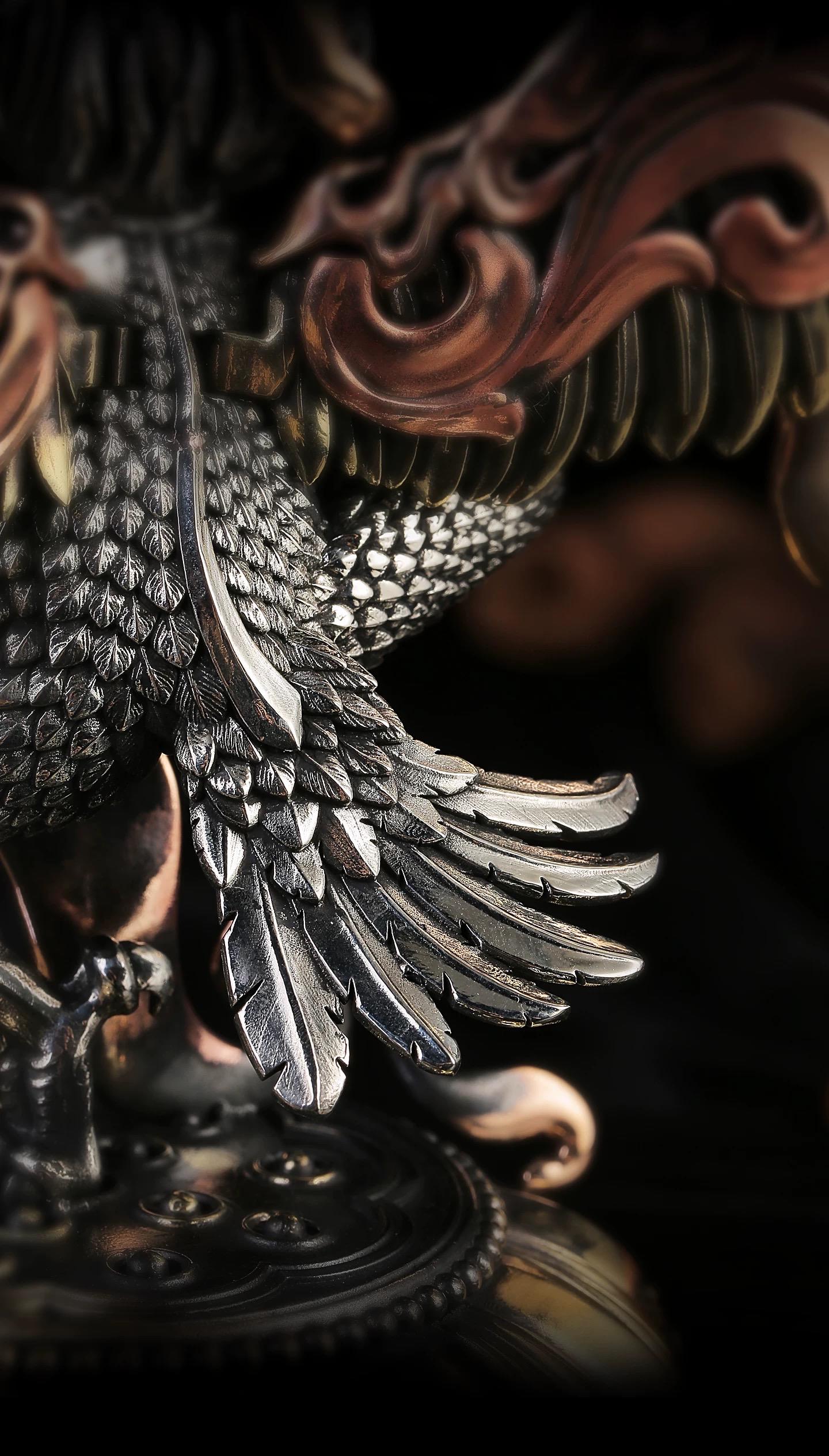 Tibetan Garuda Statue Incense Burner - Mythical Bird Brazen Sculpture, Three-Tone Copper Decor, Spiritual Desk Ornament