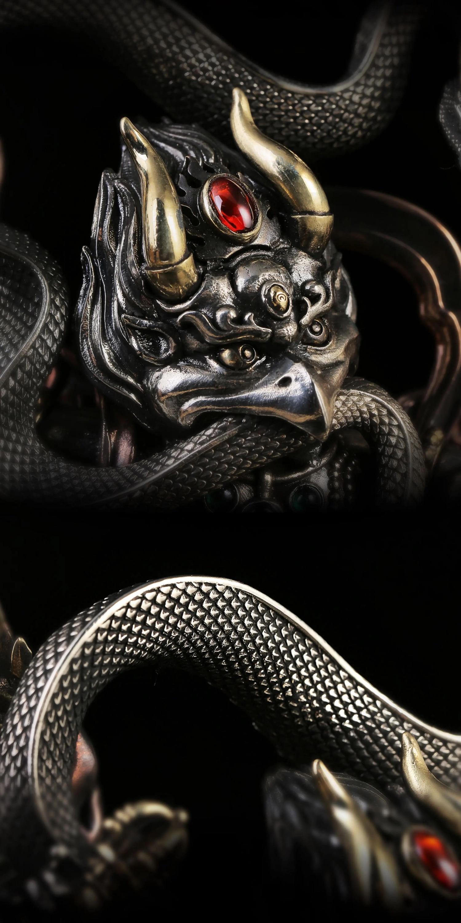 Tibetan Garuda Statue Incense Burner - Mythical Bird Brazen Sculpture, Three-Tone Copper Decor, Spiritual Desk Ornament