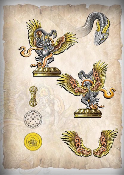 Tibetan Garuda Statue Incense Burner - Mythical Bird Brazen Sculpture, Three-Tone Copper Decor, Spiritual Desk Ornament