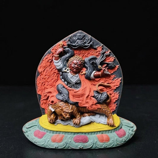Tibetan Tsa Tsa Guru Dragpo Statue: Handmade Sacred Clay Amulet from Jonang Dzambala, Consecrated with Thousands of Holy Relics
