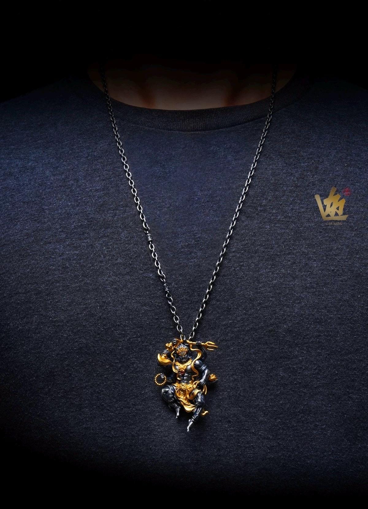 Six-Armed Mahakala Pendant, Original Design Gold Plated Buddhist Amulet, Tibetan Wrathful Deity Statue, Spiritual Gift, Dharma Jewelry Art