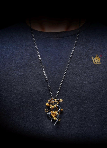 Six-Armed Mahakala Pendant, Original Design Gold Plated Buddhist Amulet, Tibetan Wrathful Deity Statue, Spiritual Gift, Dharma Jewelry Art