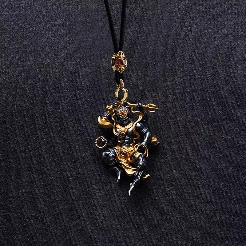 Six-Armed Mahakala Pendant, Original Design Gold Plated Buddhist Amulet, Tibetan Wrathful Deity Statue, Spiritual Gift, Dharma Jewelry Art