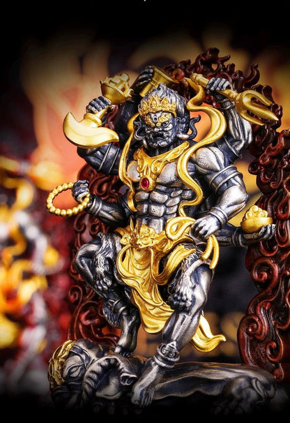 Six-Armed Mahakala Pendant, Original Design Gold Plated Buddhist Amulet, Tibetan Wrathful Deity Statue, Spiritual Gift, Dharma Jewelry Art