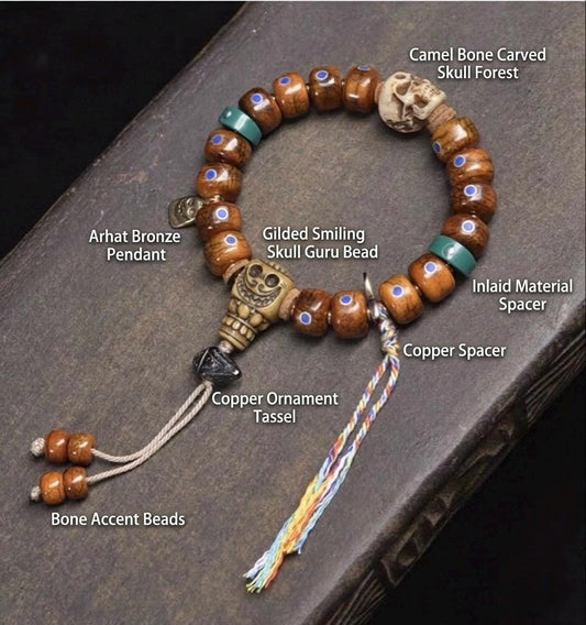 Antique Tibetan Style Bone Bracelet - Lapis Lazuli Inlay - Yak Bone Wrist Mala - Meditation Prayer Beads - Handmade Spiritual Jewelry Gift