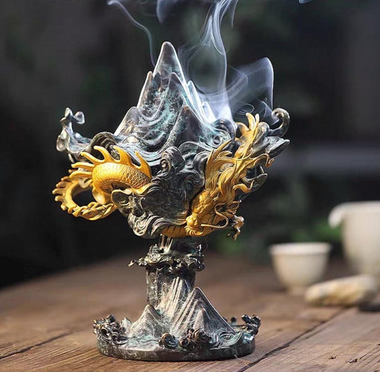 Large Dragon Incense Burner - Majestic Boshan Censer, Heavy Solid Copper, Sandalwood & Agarwood, Indoor Home Decor, Unique Chinese Art Gift
