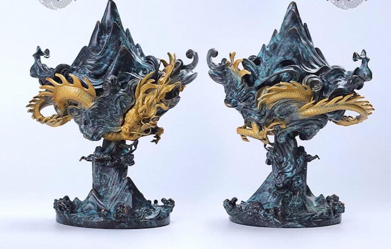 Large Dragon Incense Burner - Majestic Boshan Censer, Heavy Solid Copper, Sandalwood & Agarwood, Indoor Home Decor, Unique Chinese Art Gift