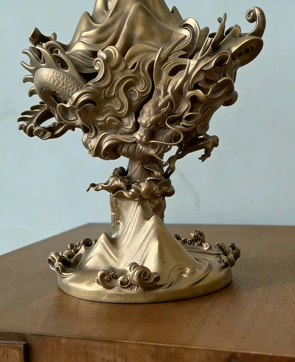 Large Dragon Incense Burner - Majestic Boshan Censer, Heavy Solid Copper, Sandalwood & Agarwood, Indoor Home Decor, Unique Chinese Art Gift
