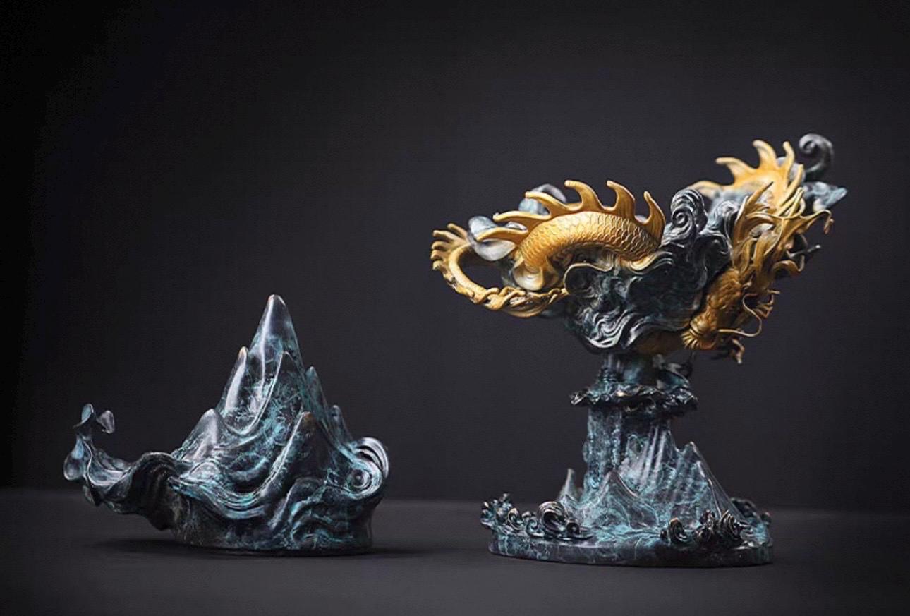 Large Dragon Incense Burner - Majestic Boshan Censer, Heavy Solid Copper, Sandalwood & Agarwood, Indoor Home Decor, Unique Chinese Art Gift