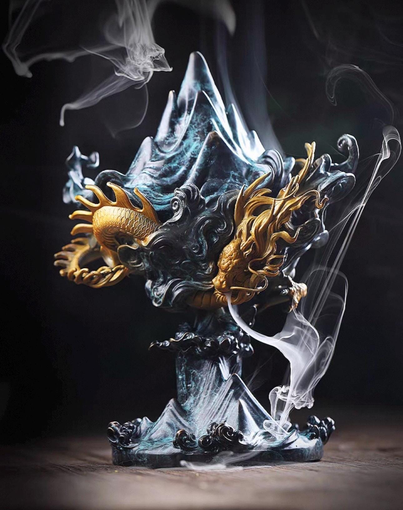 Large Dragon Incense Burner - Majestic Boshan Censer, Heavy Solid Copper, Sandalwood & Agarwood, Indoor Home Decor, Unique Chinese Art Gift