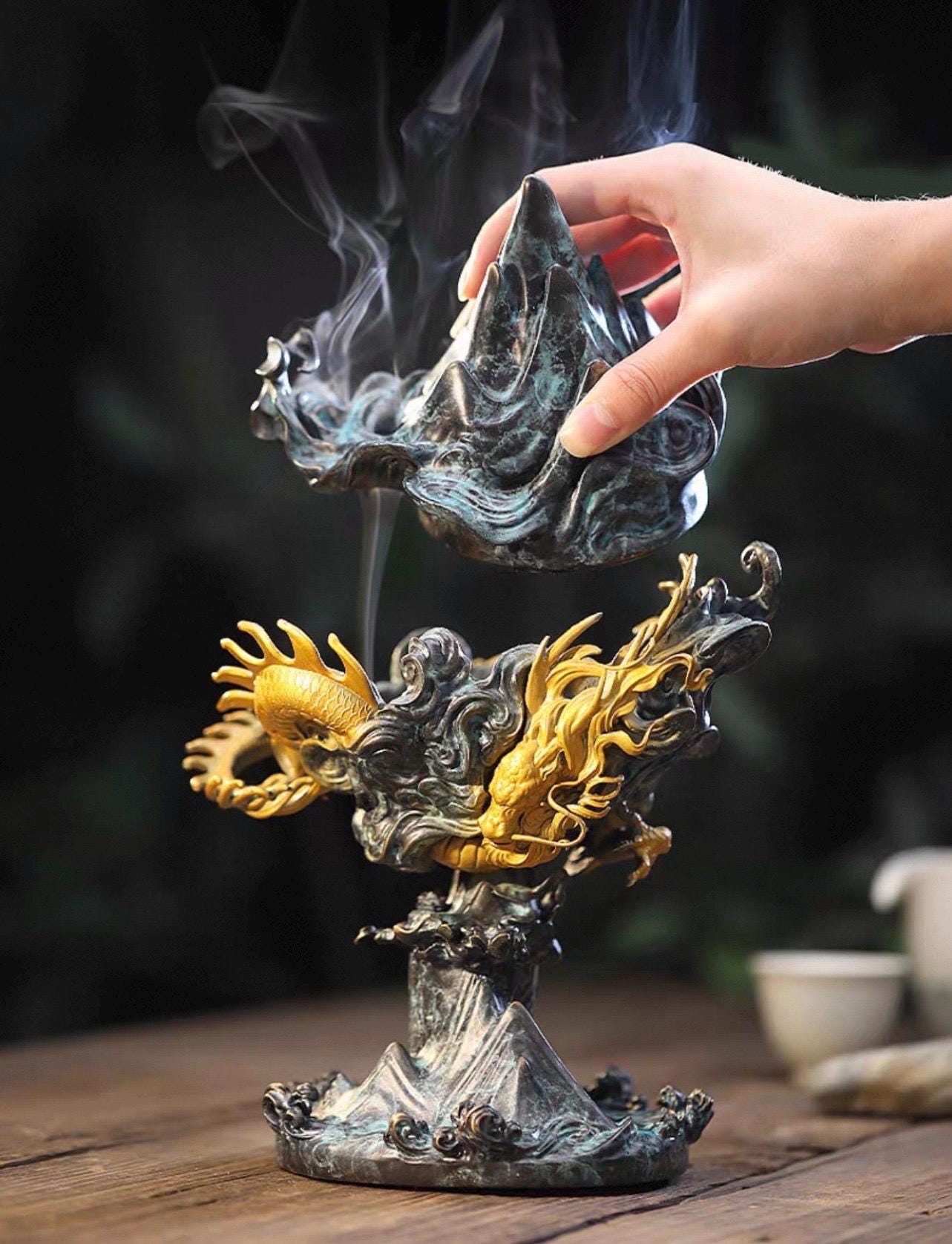 Large Dragon Incense Burner - Majestic Boshan Censer, Heavy Solid Copper, Sandalwood & Agarwood, Indoor Home Decor, Unique Chinese Art Gift