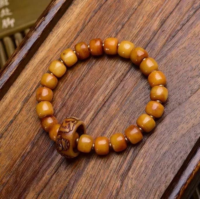 Handmade Tibetan Yak Bone Beads Bracelet, Vintage Mala Barrel Beads Wristband, Retro Tibetan Style Jewelry, Unisex Ethnic Boho Amulet Gift