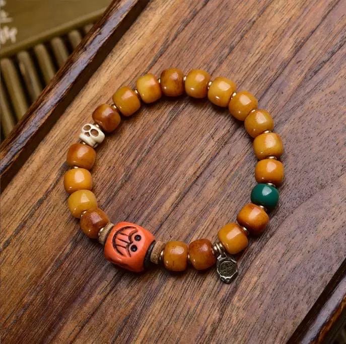Handmade Tibetan Yak Bone Beads Bracelet, Vintage Mala Barrel Beads Wristband, Retro Tibetan Style Jewelry, Unisex Ethnic Boho Amulet Gift