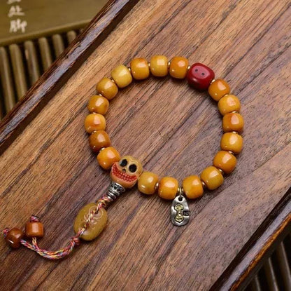 Handmade Tibetan Yak Bone Beads Bracelet, Vintage Mala Barrel Beads Wristband, Retro Tibetan Style Jewelry, Unisex Ethnic Boho Amulet Gift