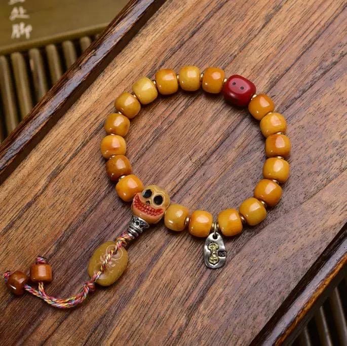 Handmade Tibetan Yak Bone Beads Bracelet, Vintage Mala Barrel Beads Wristband, Retro Tibetan Style Jewelry, Unisex Ethnic Boho Amulet Gift