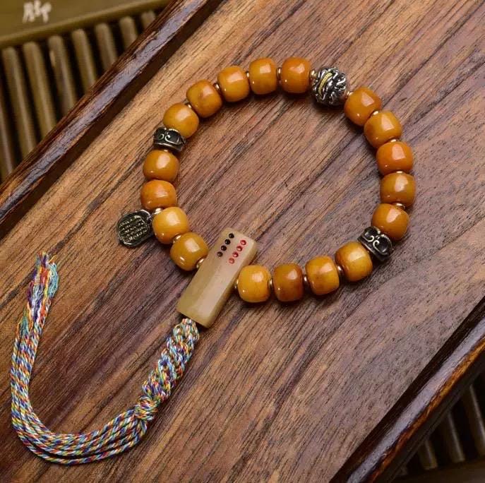 Handmade Tibetan Yak Bone Beads Bracelet, Vintage Mala Barrel Beads Wristband, Retro Tibetan Style Jewelry, Unisex Ethnic Boho Amulet Gift
