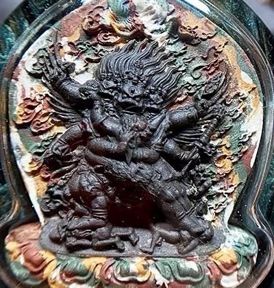 Vajrakilaya Phurba Mixed-Color Clay Tsa Tsa Pendant Necklace - Tibetan Buddhist Gau Box Amulet, Matte Black Spiritual Jewelry, Thangka Art