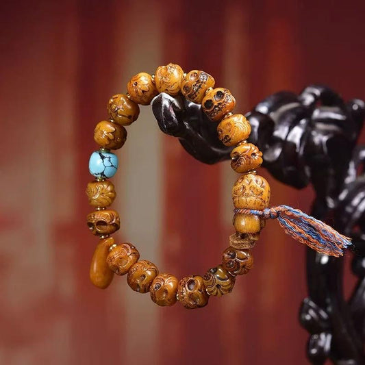 Handmade Tibetan Yak Bone Beads Bracelet, Vintage Mala Barrel Beads Wristband, Retro Tibetan Style Jewelry, Unisex Ethnic Boho Amulet Gift