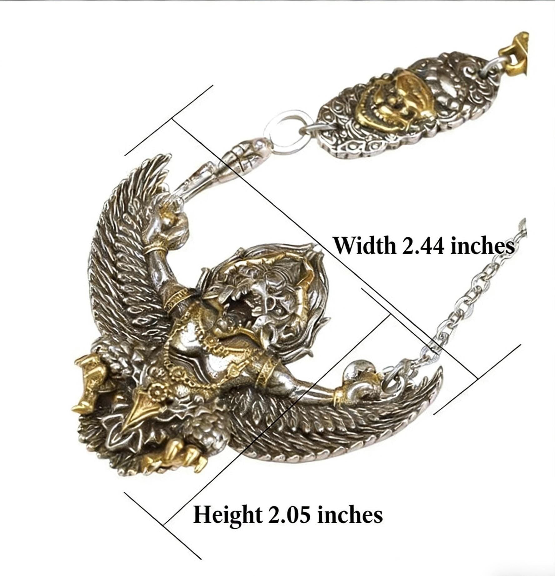 Garuda Pendant Necklace S925 Sterling Silver Plated Copper, Mythical Bird Winged Deity Amulet, Tibetan Buddhist Jewelry Gift for Men Women