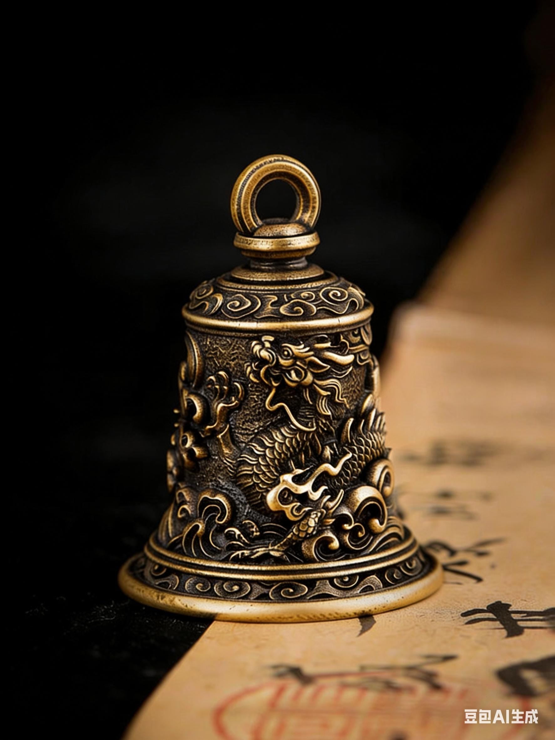 Brass Dragon Bell Pendant: Tibetan Buddhist Amulet Necklace