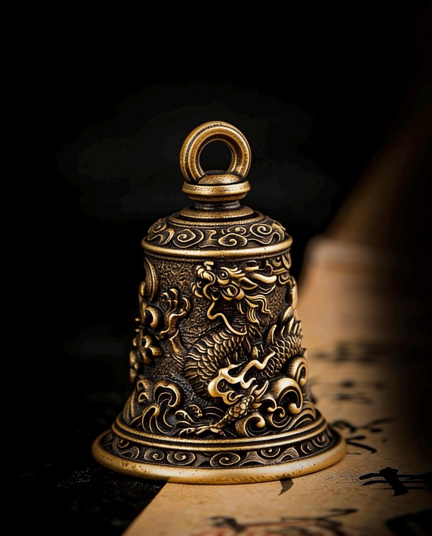 Brass Dragon Bell Pendant: Tibetan Buddhist Amulet Necklace