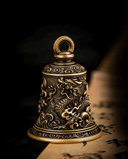 Brass Dragon Bell Pendant: Tibetan Buddhist Amulet Necklace