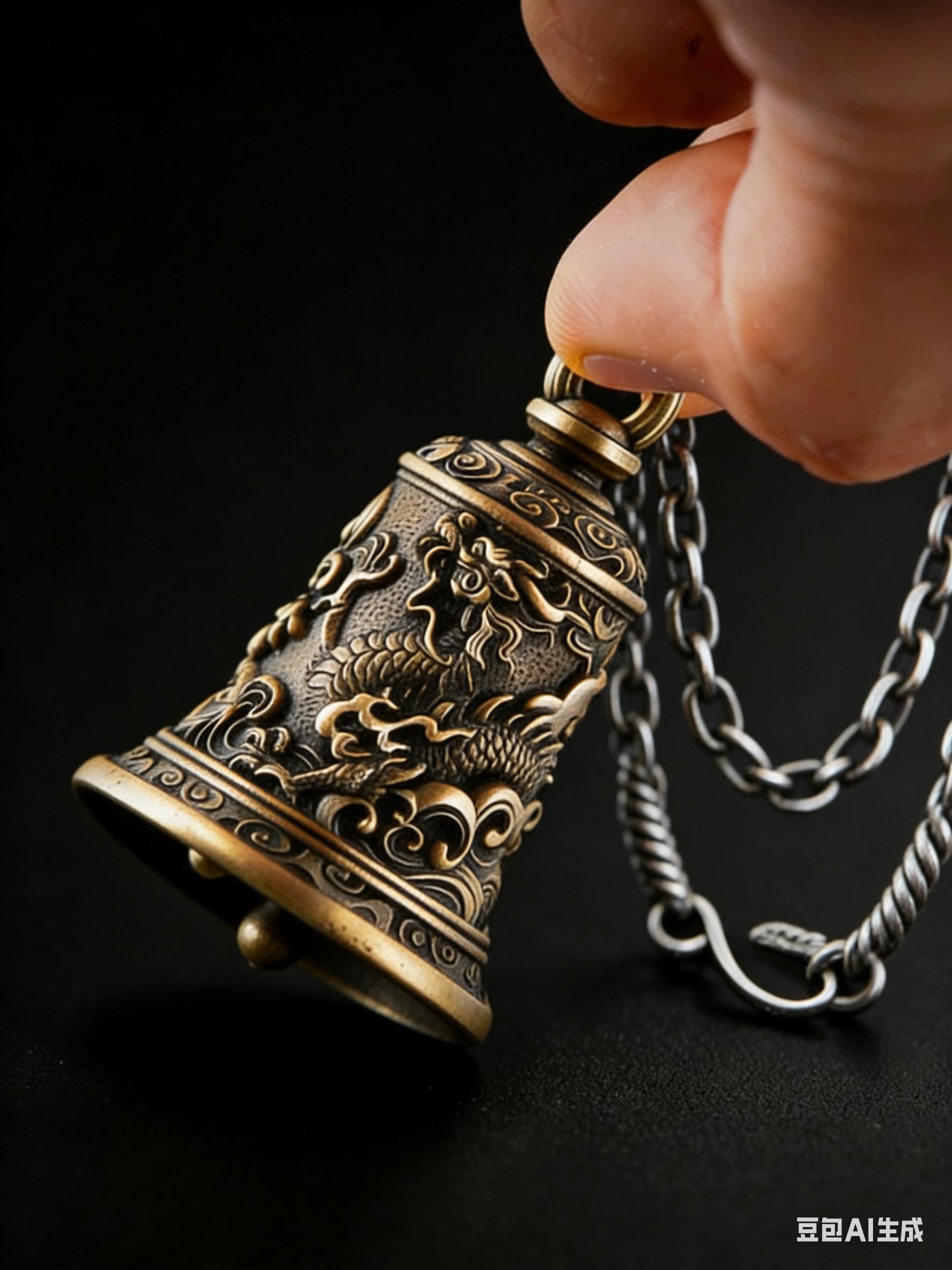 Brass Dragon Bell Pendant: Tibetan Buddhist Amulet Necklace