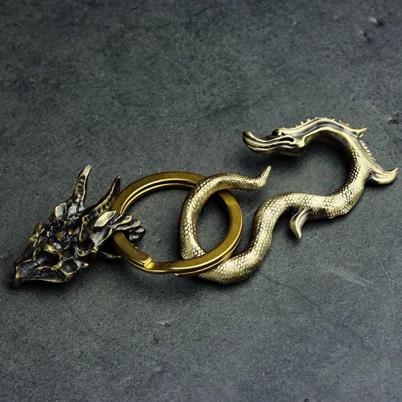 Handmade 925 Sterling Silver Dragon Skull Pendant Necklace, Vintage Brass Gothic Mythical Animal Amulet, Punk Biker Jewelry