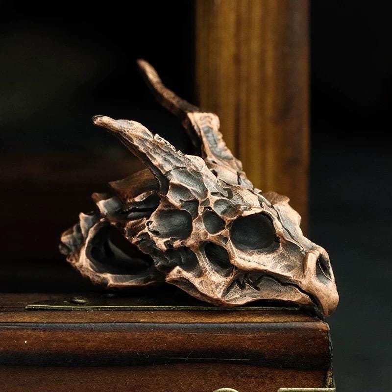 Handmade 925 Sterling Silver Dragon Skull Pendant Necklace, Vintage Brass Gothic Mythical Animal Amulet, Punk Biker Jewelry