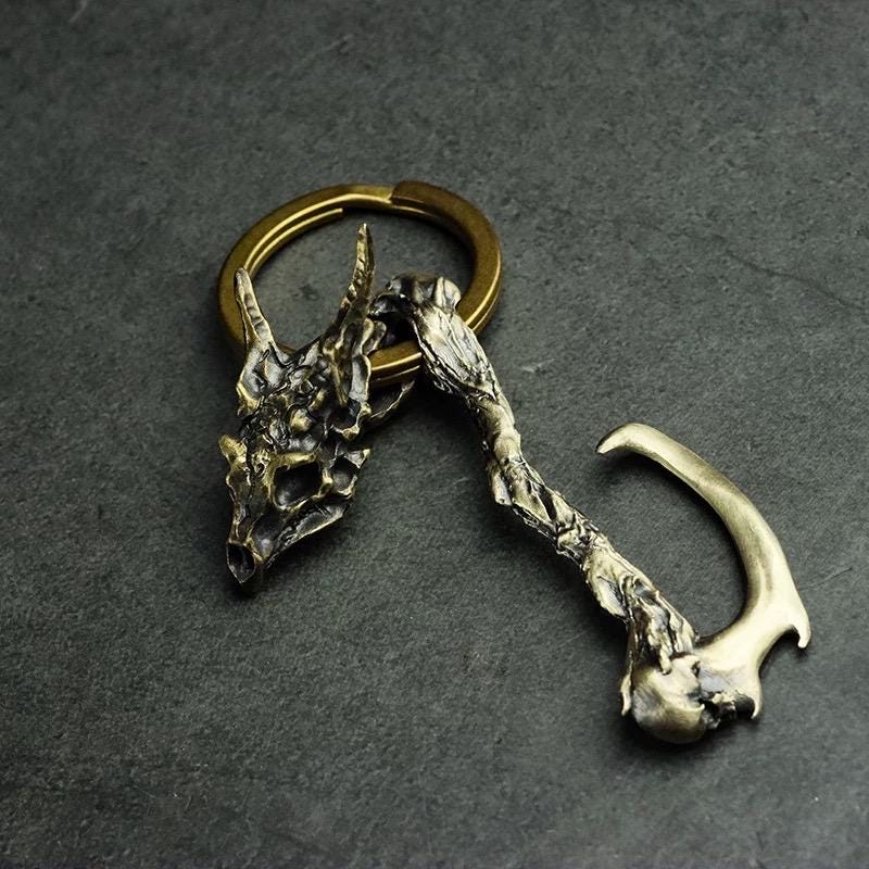 Handmade 925 Sterling Silver Dragon Skull Pendant Necklace, Vintage Brass Gothic Mythical Animal Amulet, Punk Biker Jewelry