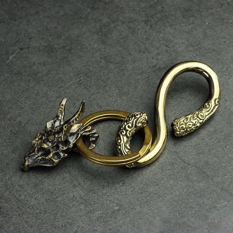 Handmade 925 Sterling Silver Dragon Skull Pendant Necklace, Vintage Brass Gothic Mythical Animal Amulet, Punk Biker Jewelry