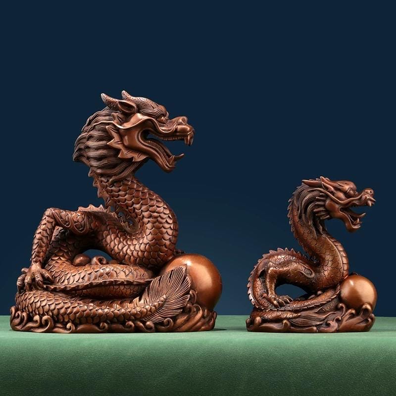 Handmade Pure Copper Dragon Statue - Chinese Bronze Jiao-Long Sculpture, Zen Home Office Decor, Feng Shui Figurine for Wealth & Protection