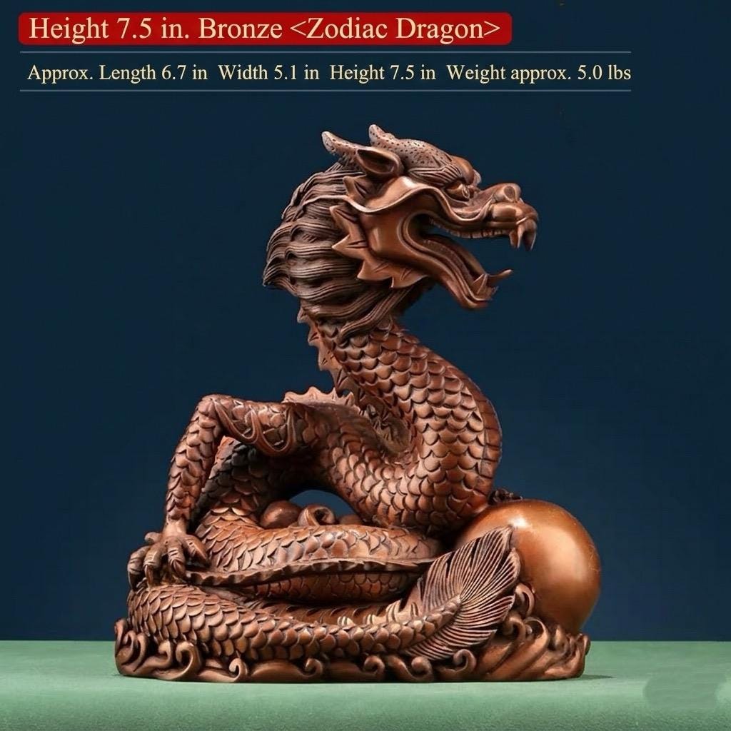 Handmade Pure Copper Dragon Statue - Chinese Bronze Jiao-Long Sculpture, Zen Home Office Decor, Feng Shui Figurine for Wealth & Protection
