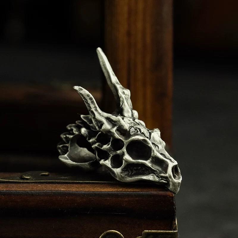 Handmade 925 Sterling Silver Dragon Skull Pendant Necklace, Vintage Brass Gothic Mythical Animal Amulet, Punk Biker Jewelry
