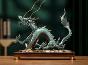 Brass Dragon Statue Feng Shui Decor, Chinese Dragon Figurine for Home Office, Housewarming Gift for Good Luck, Oriental Mythical Sculpture