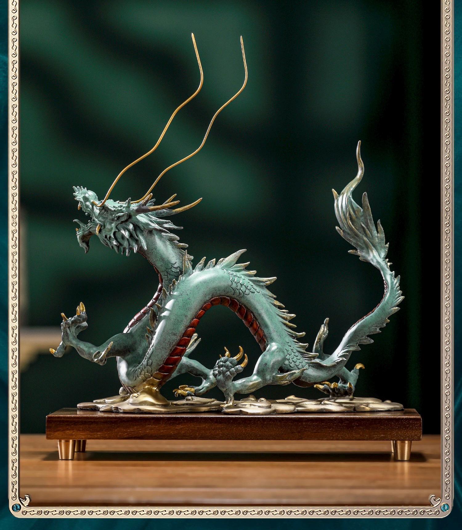 Brass Dragon Statue Feng Shui Decor, Chinese Dragon Figurine for Home Office, Housewarming Gift for Good Luck, Oriental Mythical Sculpture