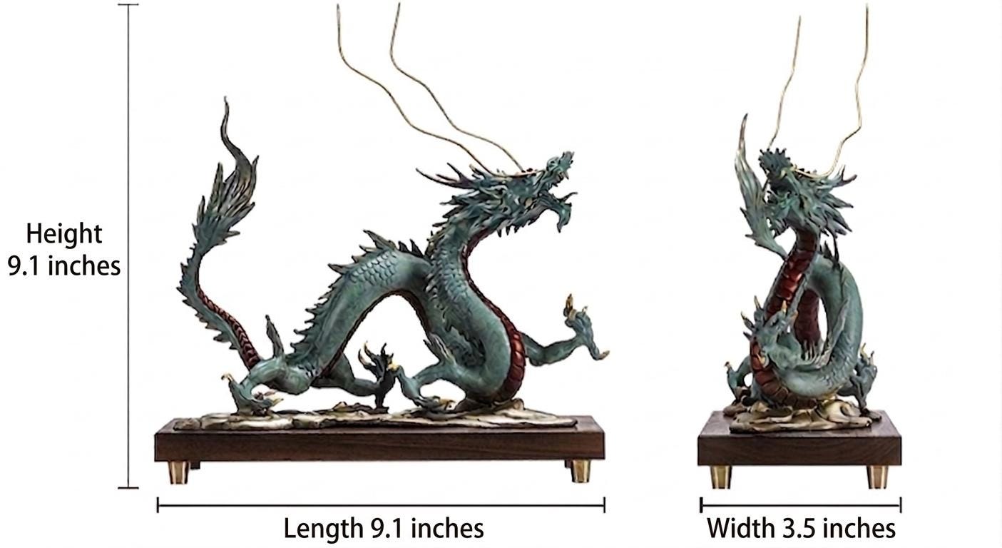 Brass Dragon Statue Feng Shui Decor, Chinese Dragon Figurine for Home Office, Housewarming Gift for Good Luck, Oriental Mythical Sculpture