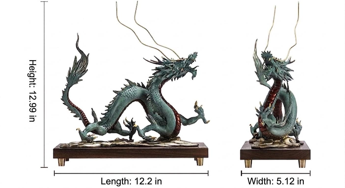 Brass Dragon Statue Feng Shui Decor, Chinese Dragon Figurine for Home Office, Housewarming Gift for Good Luck, Oriental Mythical Sculpture