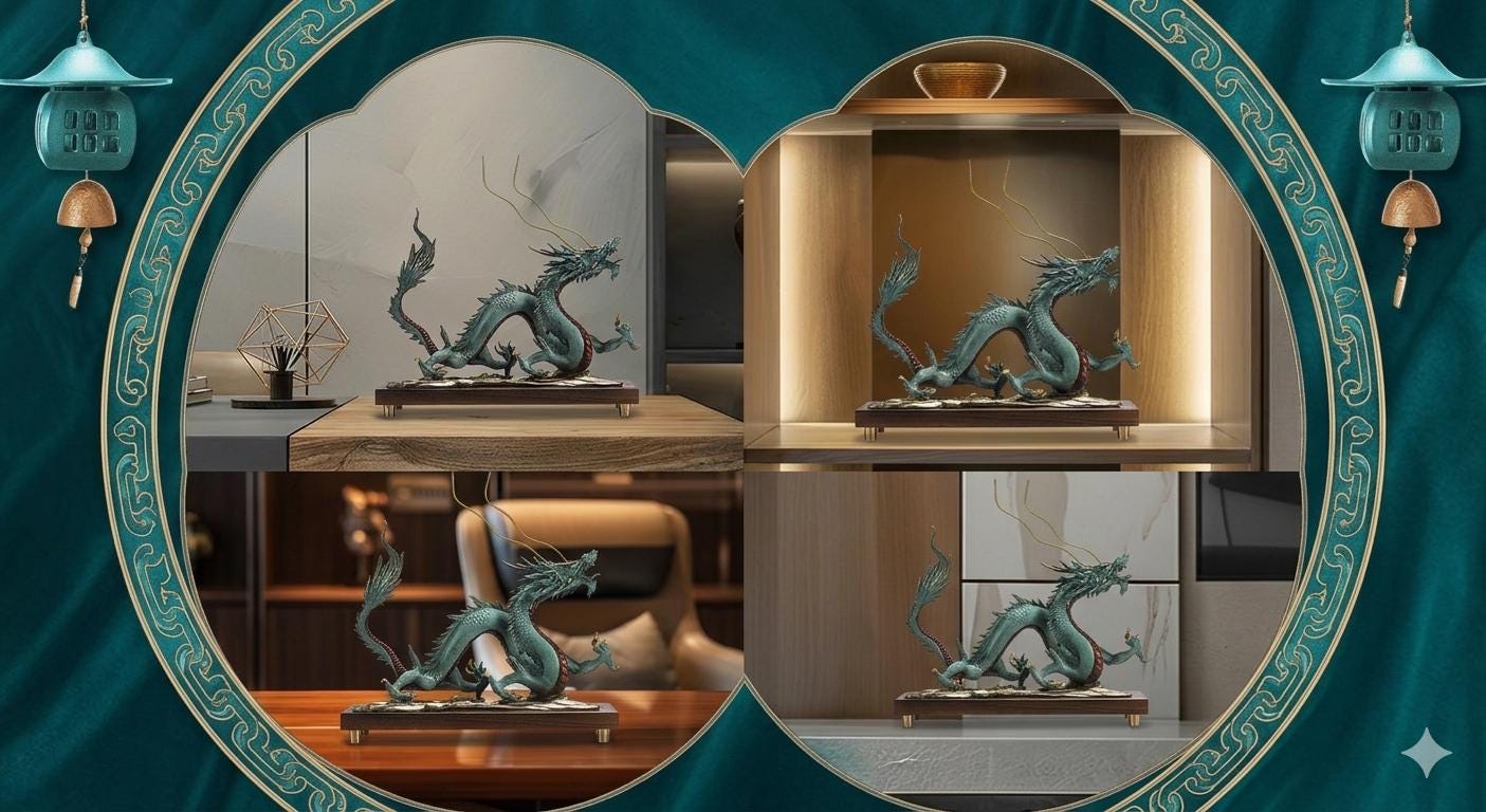 Brass Dragon Statue Feng Shui Decor, Chinese Dragon Figurine for Home Office, Housewarming Gift for Good Luck, Oriental Mythical Sculpture