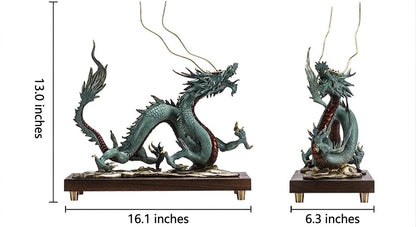 Brass Dragon Statue Feng Shui Decor, Chinese Dragon Figurine for Home Office, Housewarming Gift for Good Luck, Oriental Mythical Sculpture