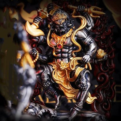 Six-Armed Mahakala Pendant, Original Design Gold Plated Buddhist Amulet, Tibetan Wrathful Deity Statue, Spiritual Gift, Dharma Jewelry Art