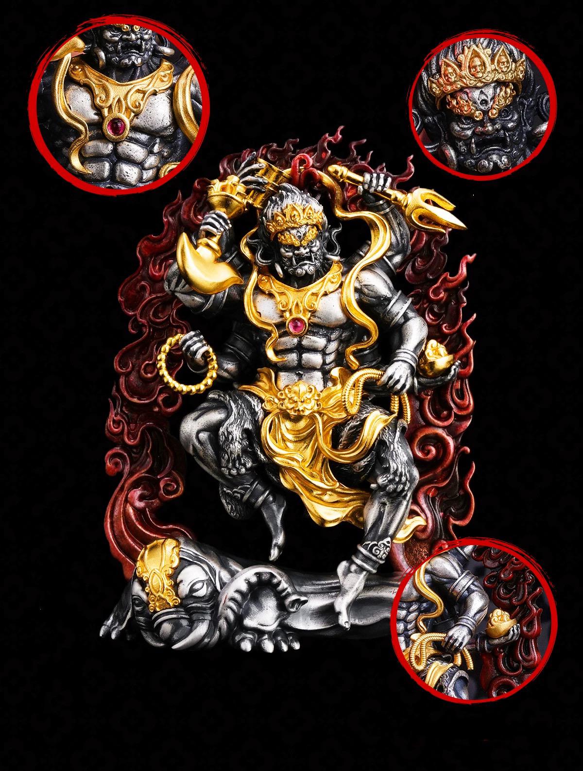 Six-Armed Mahakala Pendant, Original Design Gold Plated Buddhist Amulet, Tibetan Wrathful Deity Statue, Spiritual Gift, Dharma Jewelry Art