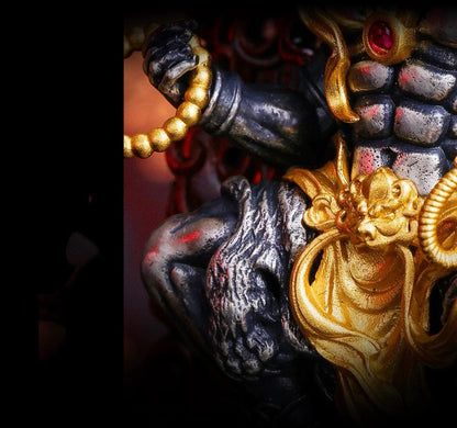 Six-Armed Mahakala Pendant, Original Design Gold Plated Buddhist Amulet, Tibetan Wrathful Deity Statue, Spiritual Gift, Dharma Jewelry Art