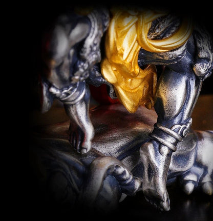 Six-Armed Mahakala Pendant, Original Design Gold Plated Buddhist Amulet, Tibetan Wrathful Deity Statue, Spiritual Gift, Dharma Jewelry Art