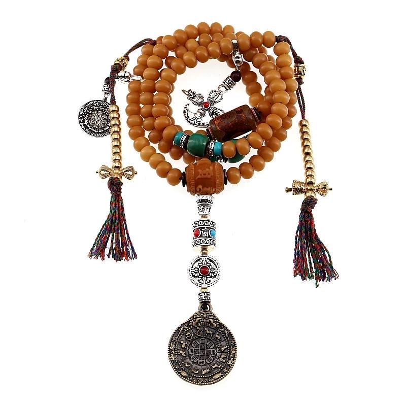 Handmade 108 Bodhi Root Mala Beads Necklace Tibetan Style Agate Bracelet Mens Women Buddhist Prayer Beads Original Weathered Bodhi Seeds