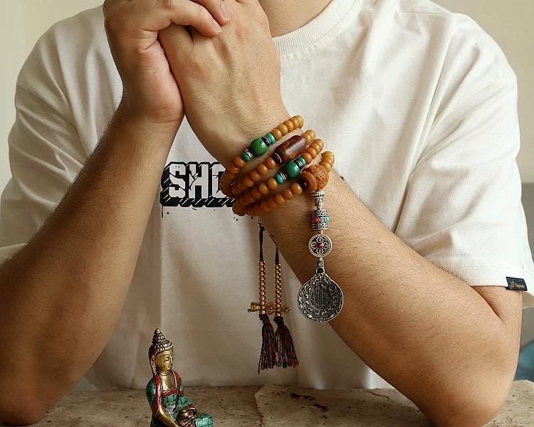 Handmade 108 Bodhi Root Mala Beads Necklace Tibetan Style Agate Bracelet Mens Women Buddhist Prayer Beads Original Weathered Bodhi Seeds