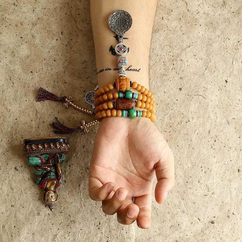 Handmade 108 Bodhi Root Mala Beads Necklace Tibetan Style Agate Bracelet Mens Women Buddhist Prayer Beads Original Weathered Bodhi Seeds