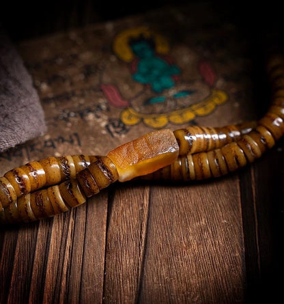 Original Tibetan Yak Bone Prayer Beads, Old Material 108 Mala Beads, Handmade Distressed Buddha Bracelet, Meditation Rosary, Ethnic Jewelry